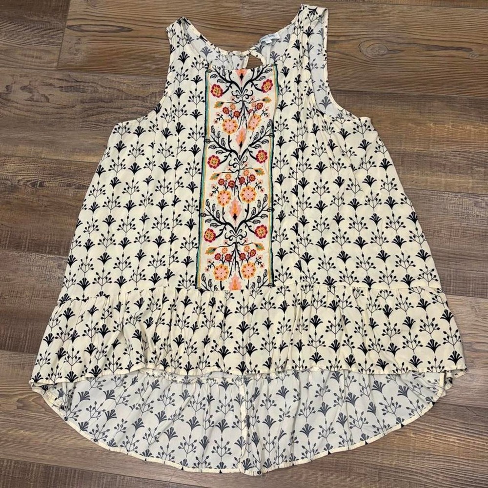 Grace & Lace white & black floral print blouse orange floral boho embroidery